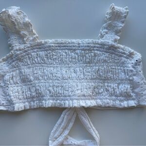 White Ruffled & Eyelet Crop Top with Tie Back